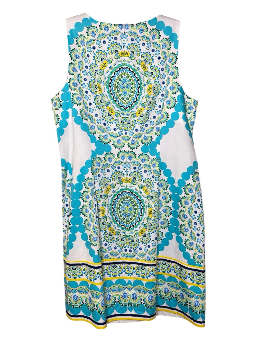 London Times Floral Medallion Dress in Aqua, Lime & White Sz 12 - Picture 4 of 6